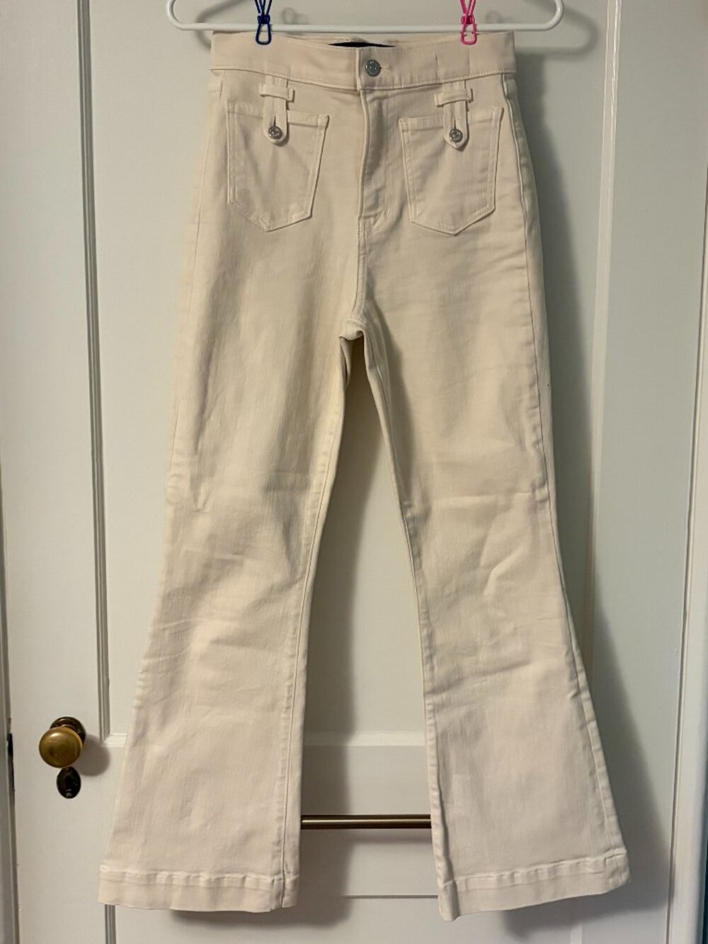 Veronica Beard Carson ankle flare high rise jeans Ecru size 26 cropped designer
